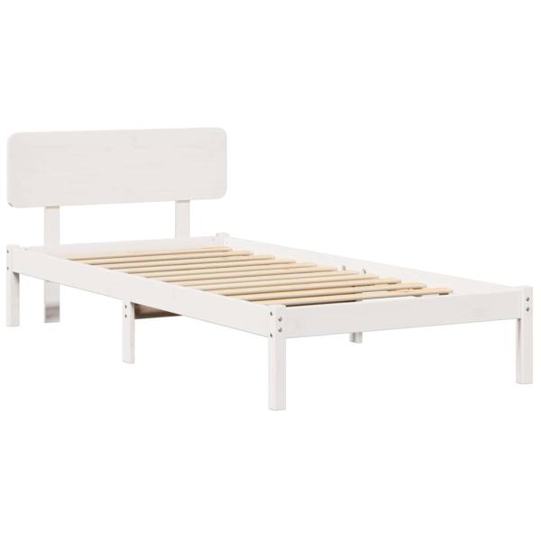 Bettgestell mit Kopfteil Weiß 90x190 cm aus massivem Kiefernholz