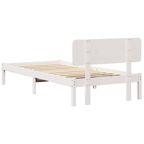 Bettgestell mit Kopfteil Weiß 90x190 cm aus massivem Kiefernholz