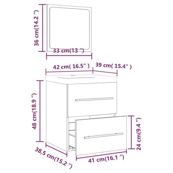 Waschbeckenschrank mit Einbaubecken Räuchereiche Holzwerkstoff