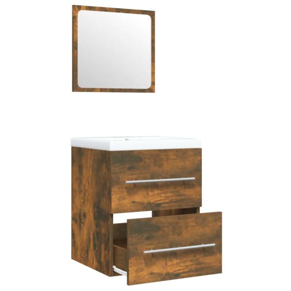 Waschbeckenschrank mit Einbaubecken Räuchereiche Holzwerkstoff
