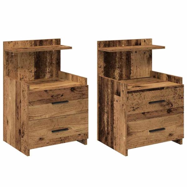 Nachttische 2 Stk. mit 2 Schubladen Altes Holz 40x36,5x62 cm
