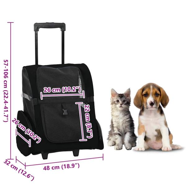 Trolley für Haustiere 3-in-1 Schwarz 48x32x57 cm cm Oxford-Gewebe