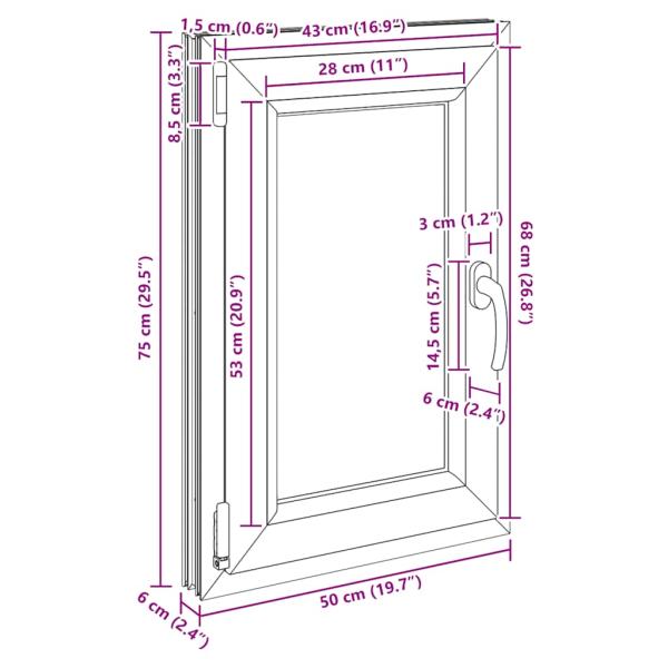 Kellerfenster "RISOR" 50x75 cm Drehkipp DIN Links Anthrazit