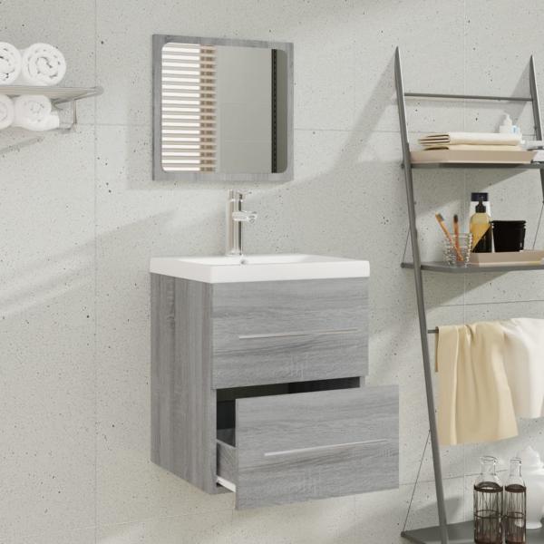 Waschbeckenschrank mit Einbaubecken Grau Sonoma Holzwerkstoff
