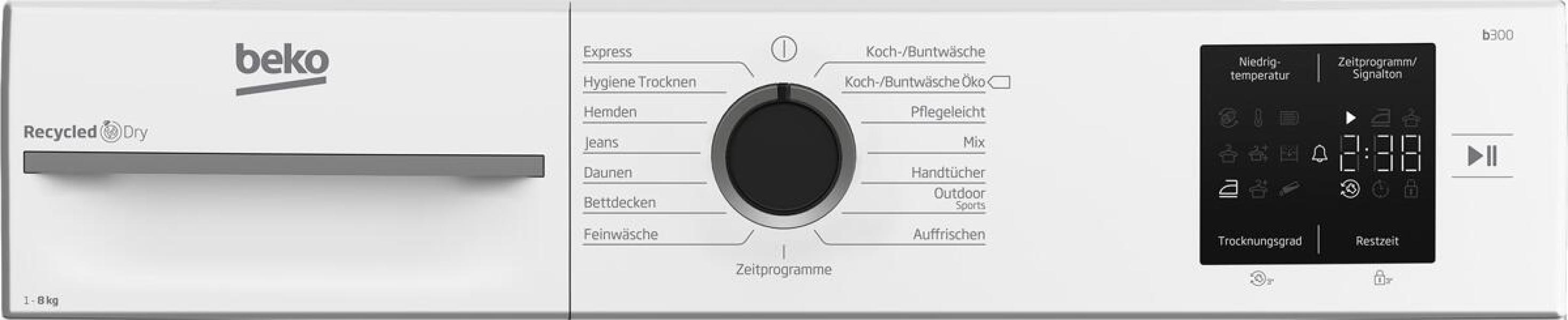 Beko BM3T38210W1 A+ 8kg Wärmepumpentrocker, 60 cm breit, 15 Programme, Kindersicherung, AquaWave, weiß