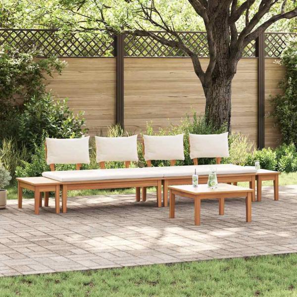 ARDEBO.de - 5-teiliges Gartenbank-Set mit Kissen aus massivem Teakholz, 2-teiliges Gartenbank-Set aus massivem Teakholz, Gartentisch 60x60x30 cm aus massivem Teakholz