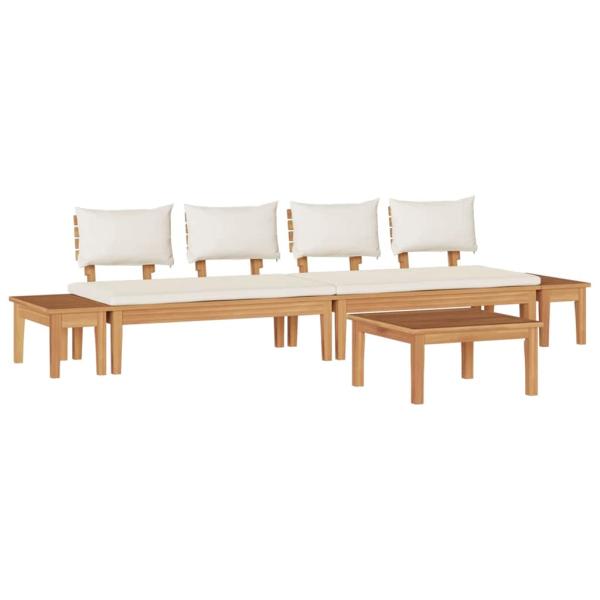 5-teiliges Gartenbank-Set mit Kissen aus massivem Teakholz, 2-teiliges Gartenbank-Set aus massivem Teakholz, Gartentisch 60x60x30 cm aus massivem Teakholz