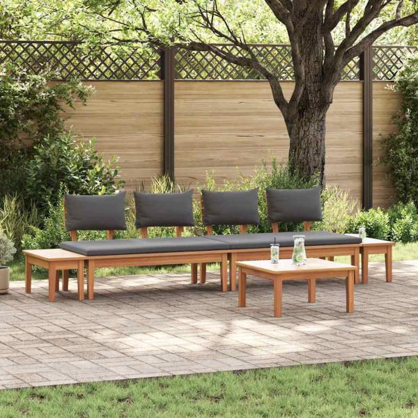 ARDEBO.de - 5-teiliges Garten Essgruppe Massivholz Teak, 2-teiliges Gartenbank Set Massivholz Teak, Gartentisch 60x60x30 cm Massivholz Teak