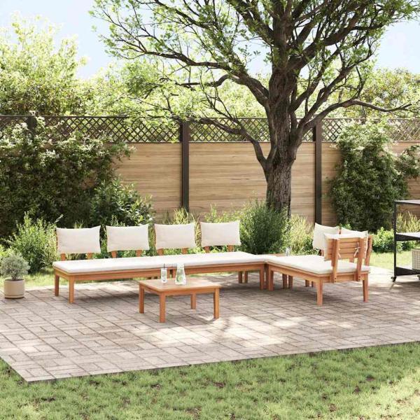 ARDEBO.de - 5-teiliges Garten-Essset mit Kissen aus massivem Teakholz, 2-teiliges Gartenbankset aus massivem Teakholz
