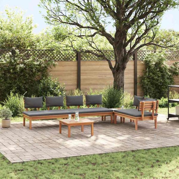 ARDEBO.de - 5-teiliges Garten Esstisch Set mit Kissen aus massivem Teakholz, 2-teiliges Gartenbank Set aus massivem Teakholz