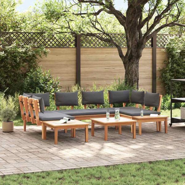 ARDEBO.de - 4-teiliges Gartenbank Set mit Kissen aus massivem Teakholz, 2-teiliges Gartenbank Set aus massivem Teakholz