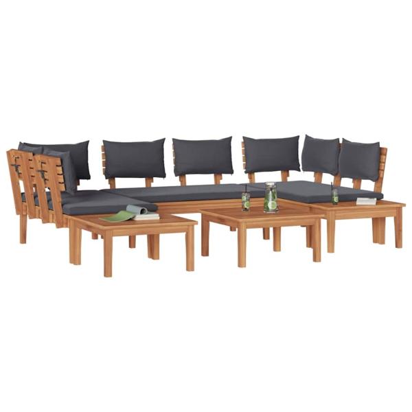 4-teiliges Gartenbank Set mit Kissen aus massivem Teakholz, 2-teiliges Gartenbank Set aus massivem Teakholz