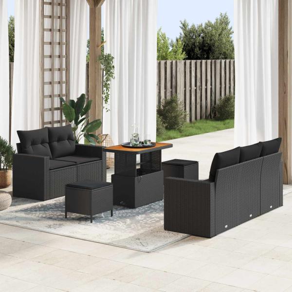 ARDEBO.de - Gartensofa-set mit Kissen 8 pcs Schwarz Poly-Rattan