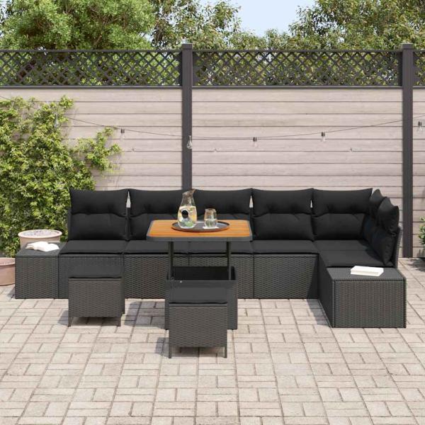 Gartensofa-set 9 stk. 8-Sitzanzahl Schwarz Poly Rattan