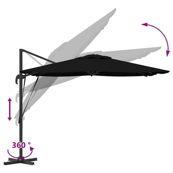 Freischwingender Roma Parasol Schwarz 286x285x265 cm Aluminium