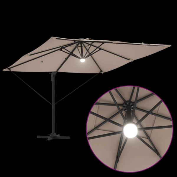Freischwinger Roma-Parasol mit LEDs Taupe 286x285x270 cm Aluminium