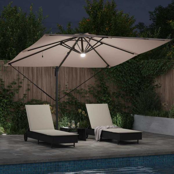 Freischwinger Roma-Parasol mit LEDs Taupe 286x285x270 cm Aluminium