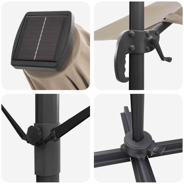 Freischwinger Roma-Parasol mit LEDs Taupe 286x285x270 cm Aluminium