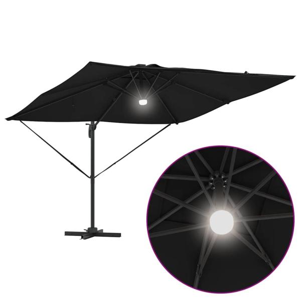 Freischwinger Roma Sonnenschirm mit LEDs Schwarz 286x285x270 cm Aluminium