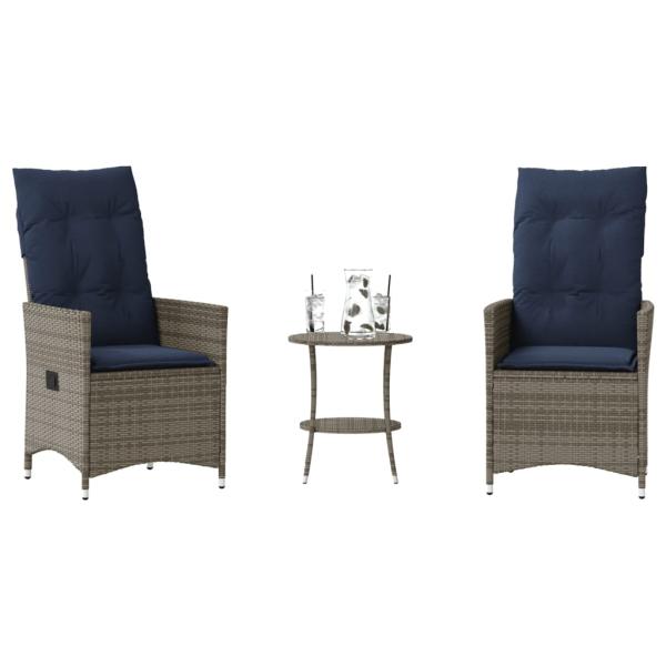 ARDEBO.de - 3-teiliges Bistro-Set mit Kissen Grau Poly Rattan