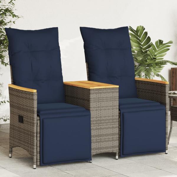 ARDEBO.de - Gartensofa Verstellbar 2-Sitzer mit Tisch Grau Poly Rattan