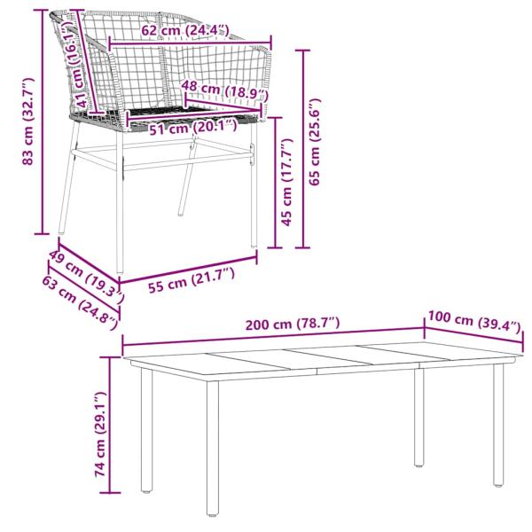 9-teiliges Garten-Esszimmerset aus schwarzem Polyrattanglas