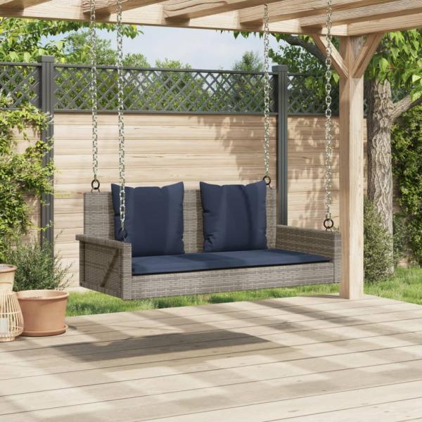 Schaukelbank mit Kissen Grau 119x56x48 cm Poly Rattan
