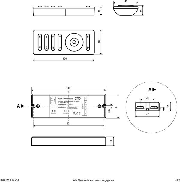 EVN RGBW Funk-Controller-Set, 12-24V/DC, max. 240-480W (FRGBWSET4X5A)