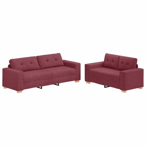 2-teiliges Sofa Set mit Kissen Weinroter Stoff