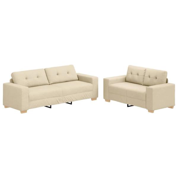 2-teiliges Sofa Set mit Kissen cremefarbenes Stoff