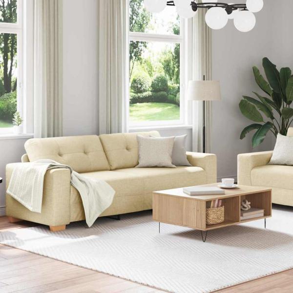 2-teiliges Sofa Set mit Kissen cremefarbenes Stoff