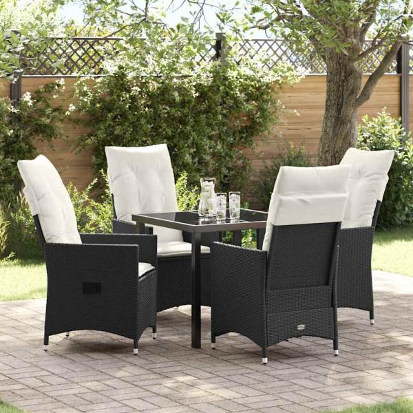 ARDEBO.de - 5-teiliges Garten-Dining-Set mit Kissen - Schwarzes Poly-Rattan