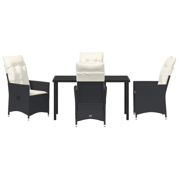 5-teiliges Gartentisch-Set mit Kissen Schwarz Poly-Rattan