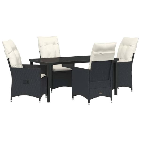 5-teiliges Garten-Dining-Set mit Kissen Schwarz Poly-Rattan