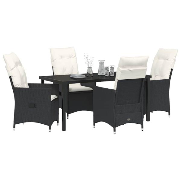 5-teiliges Garten-Dining-Set mit Kissen Schwarz Poly-Rattan