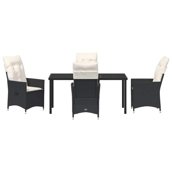 5-teiliges Garten-Dining-Set mit Kissen Schwarz Poly-Rattan
