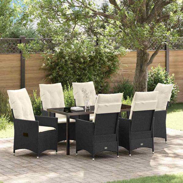 ARDEBO.de - 7-teiliges Gartenset mit Kissen Schwarz Poly-Rattan