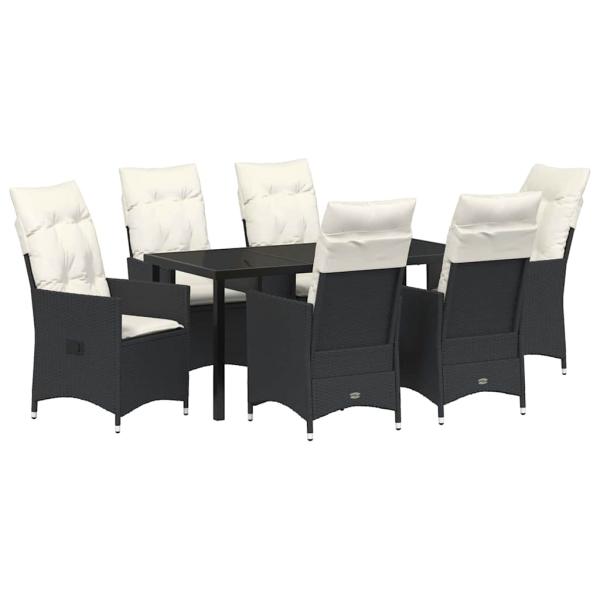 7-teiliges Gartenset mit Kissen Schwarz Poly-Rattan