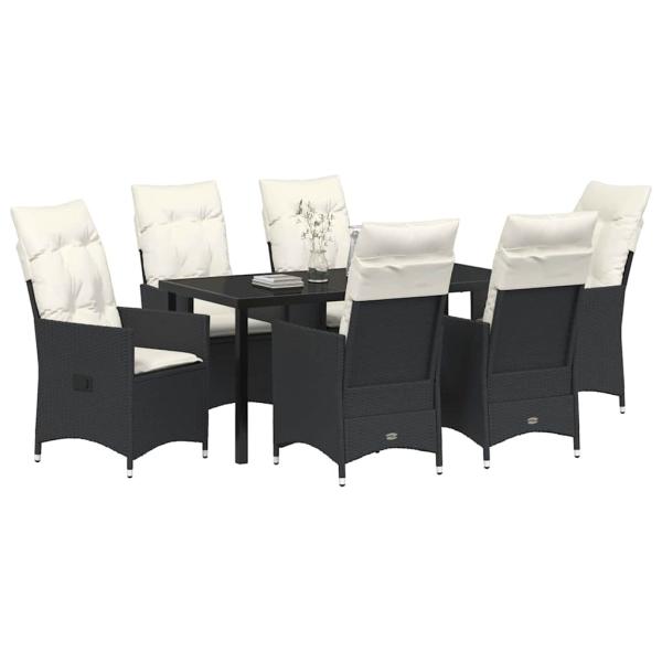 7-teiliges Gartenset mit Kissen Schwarz Poly-Rattan