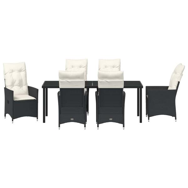 7-teiliges Garten Esstisch Set mit Kissen in Schwarz aus Poly Rattan