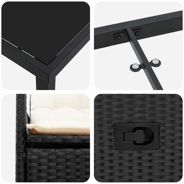 7-teiliges Garten Esstisch Set mit Kissen in Schwarz aus Poly Rattan