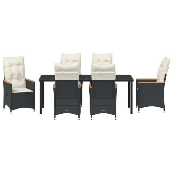 7-teiliges Garten Ess-Set mit Kissen Schwarz Poly-Rattan