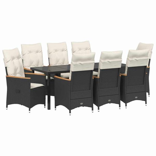 ARDEBO.de - 9-teiliges Set für den Garten mit Kissen Schwarz Poly-Rattan
