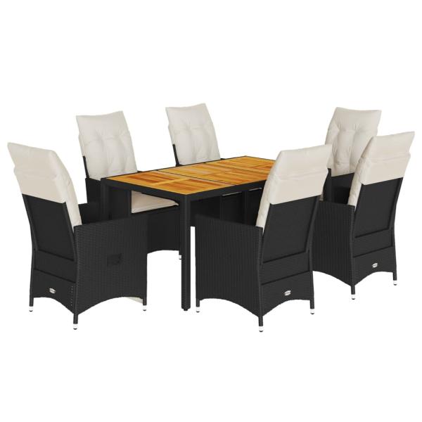 7-tlg. Garten-Essgruppe mit Kissen Schwarz Poly Rattan