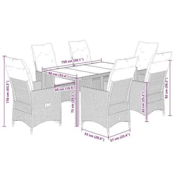 7-tlg. Garten-Essgruppe mit Kissen Schwarz Poly Rattan