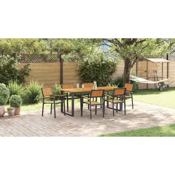 7-teiliges Garten Essset Schwarzstahl und massivem Akazienholz