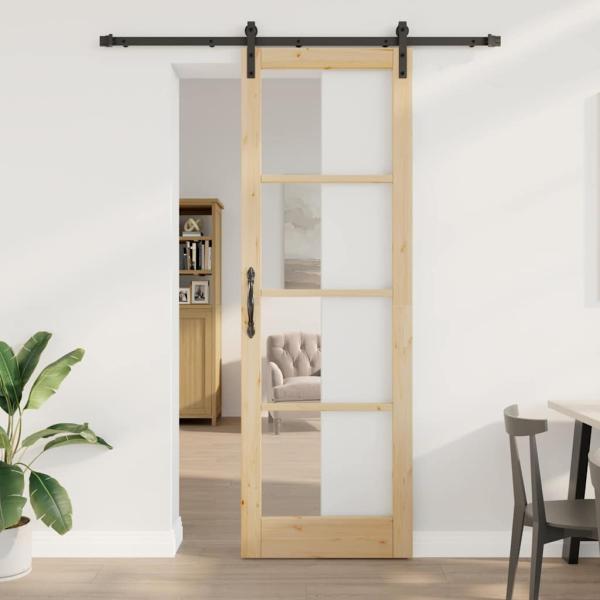 ARDEBO.de - Schiebetür mit Zubehör-Set 'ORKDAL'aus massivem Holz und Glas, Innentür mit Glas 'ORKDAL'78x232x4 cm aus massivem Kiefernholz
