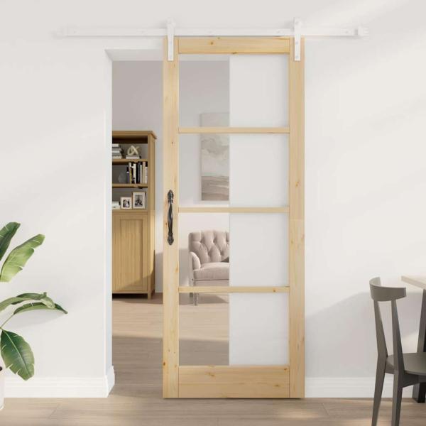 ARDEBO.de - Schiebetür mit Beschlagset 'ORKDAL'aus massivem Holz und Glas, Innentür mit Glas 'ORKDAL'83x211x4 cm aus massivem Holz (Kiefer)