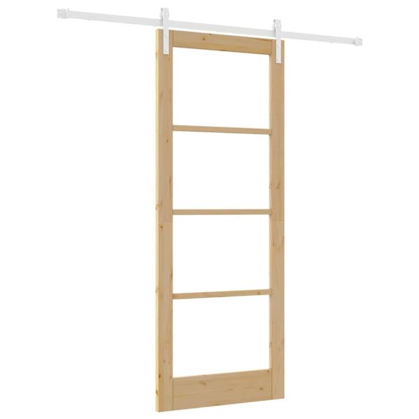 Schiebetür mit Hardware-Set "ORKDAL" aus solidem Holz und Glas, Innentür mit Glas "ORKDAL" 83x211x4 cm aus solidem Kiefernholz