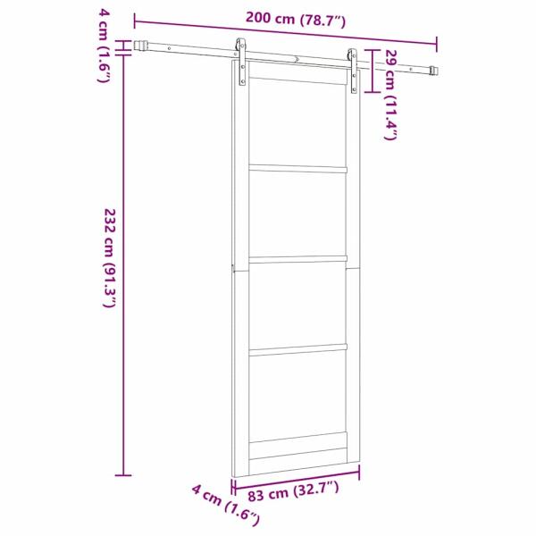 Schiebetür mit Beschlagsatz 'ORKDAL'aus solidem Holz & Glas, Innentür mit Glas 'ORKDAL'83x232x4 cm aus solidem Kiefernholz